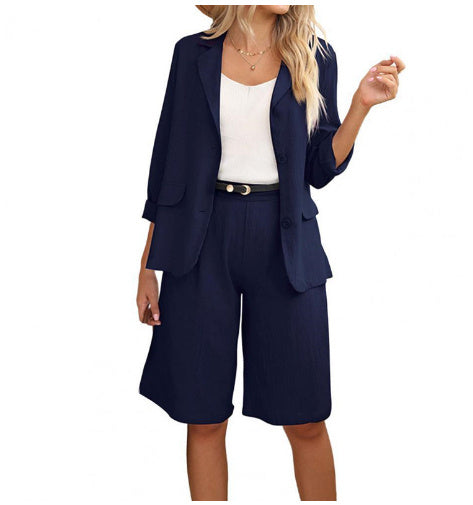 Women's Cardigan Jacket Shorts Two Piece Set -