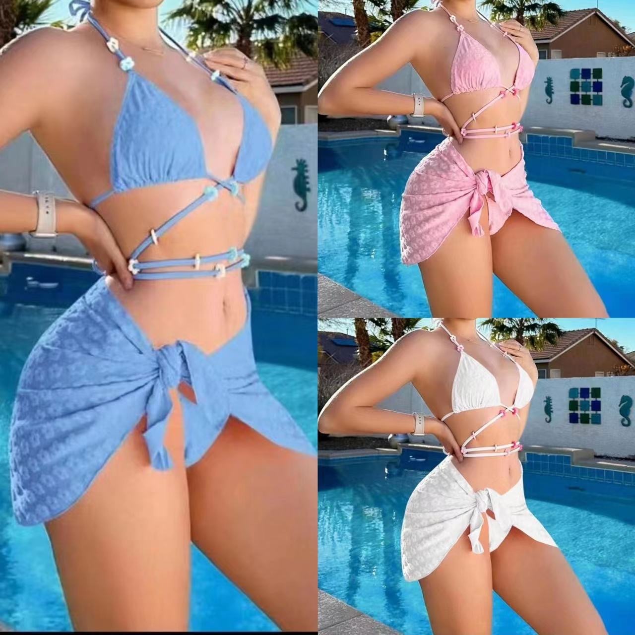 Fashion Ladies Three-piece Set Strap Split Swimsuit -