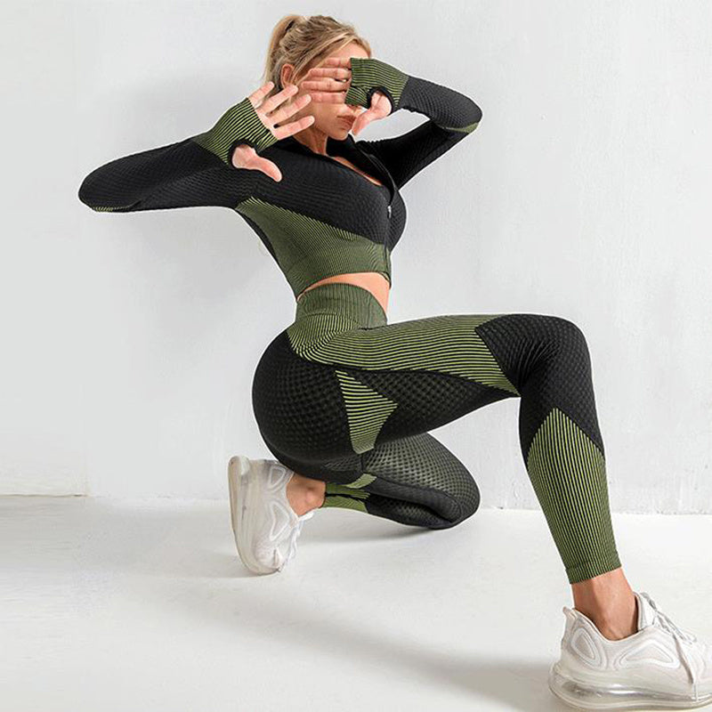 Set Fitness 3 Piese Seamless - Top Crop, Bustier Sport & Leggings, Confy Premium -