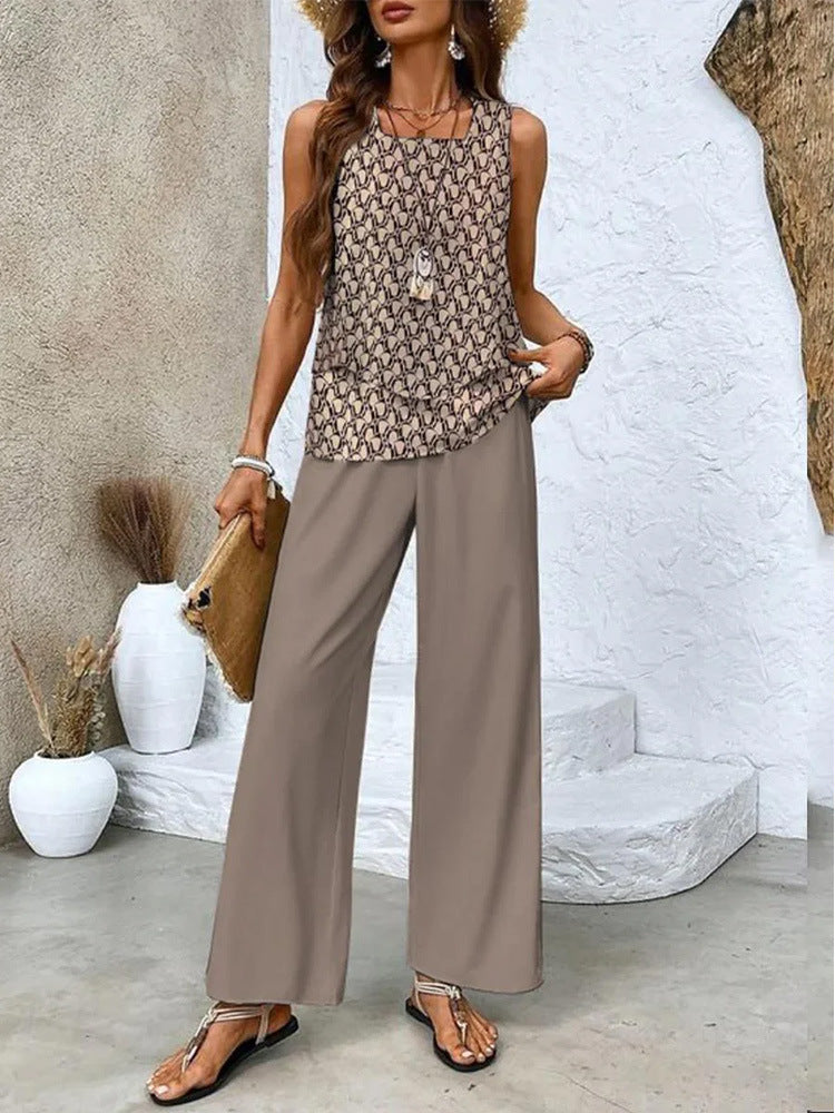 Set Vară Imprimat: Top Fără Mâneci, Pantaloni Lejeri -