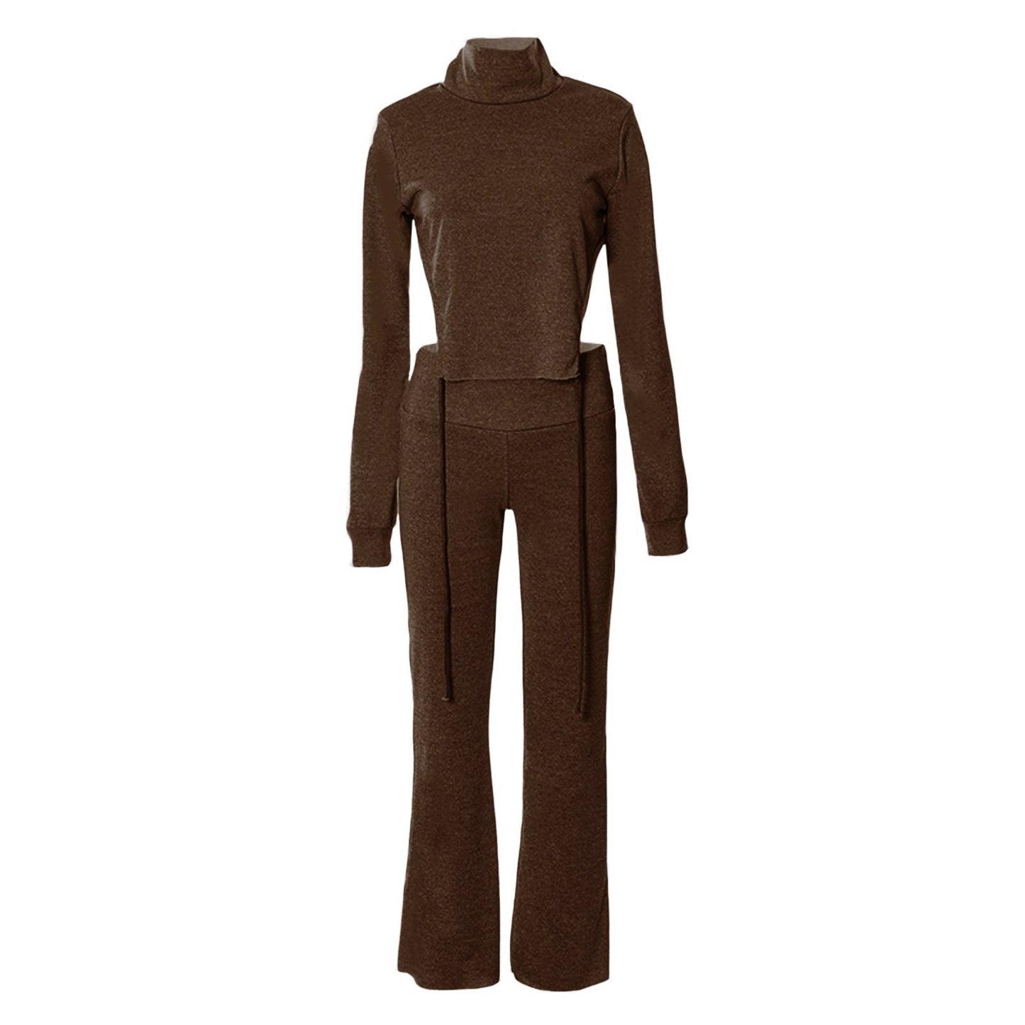 Women's Fashion Solid Color Long-sleeved Strappy Top Straight Pants Set -