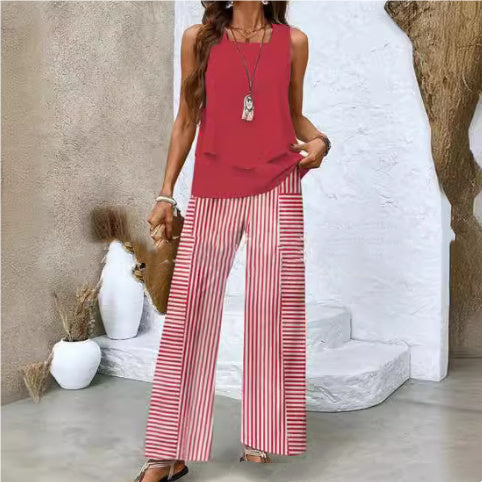 Set Vară Imprimat: Top Fără Mâneci, Pantaloni Lejeri -