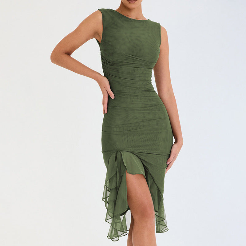 Rochie Party Silueta Skinny - Fără Mâneci, Vară 2025, Club Dresses, Culori Uni -