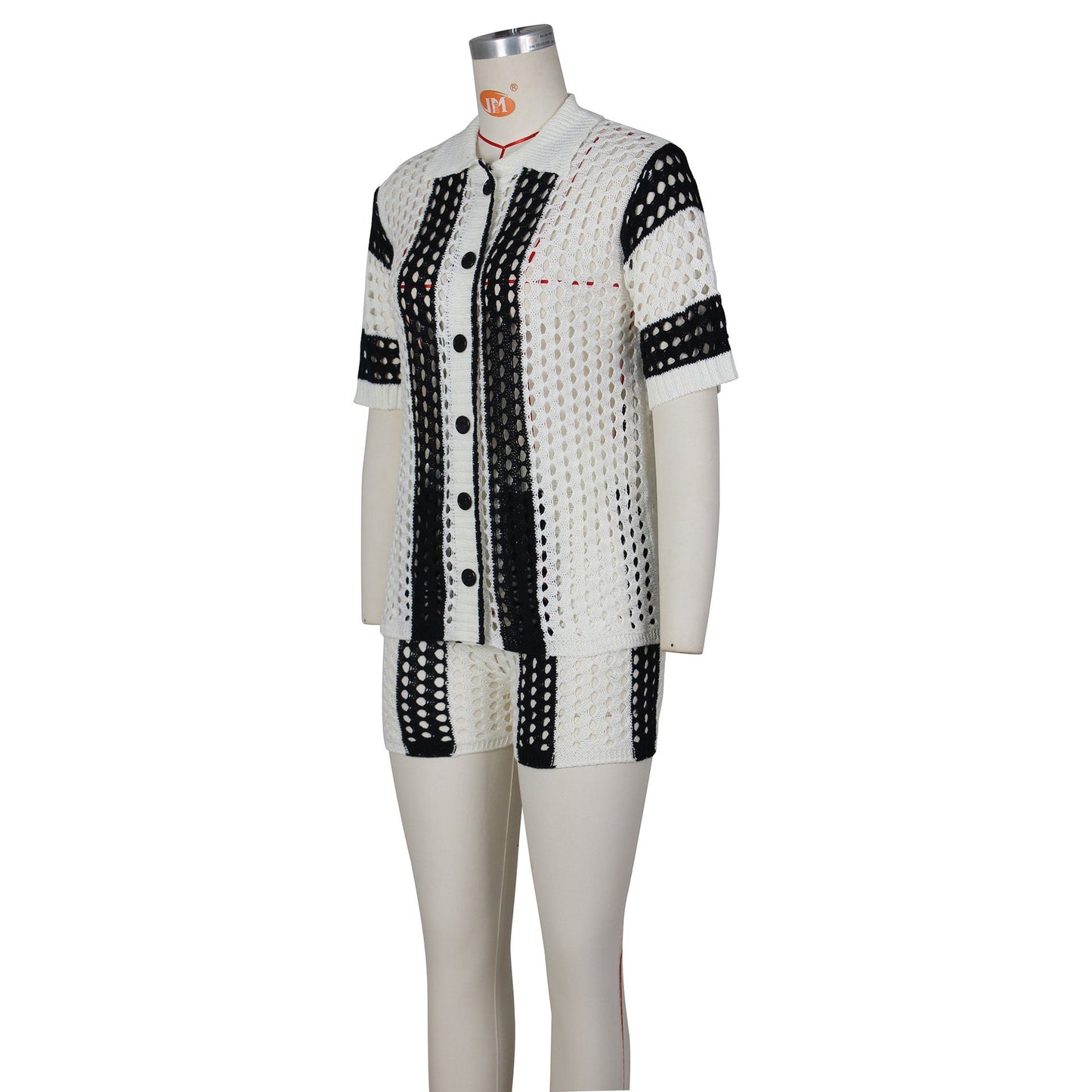 Women's Perspective Lapel Knitted Shorts Set -