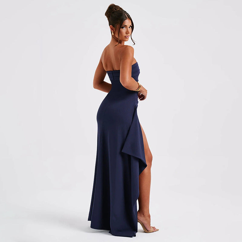 Rochie Eveniment Strapless - Pliuri Elegante, Fentă Laterală -
