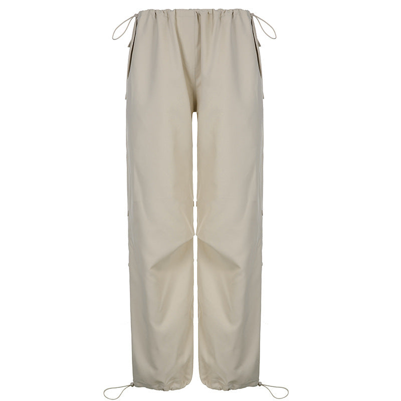 Summer New European And American Sports Style Solid Color Basic Overalls Loose All-matching Casual Trousers High Waist Wide Leg Pants For Women -