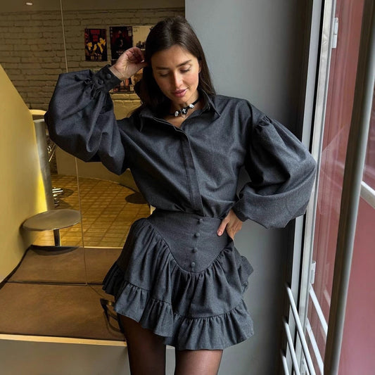 Women's Plaid Design Ruffled Suit -
