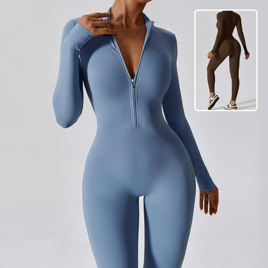 Set Sportiv Feminin: Jumpsuit cu Fermoar și Mâneci Lungi -