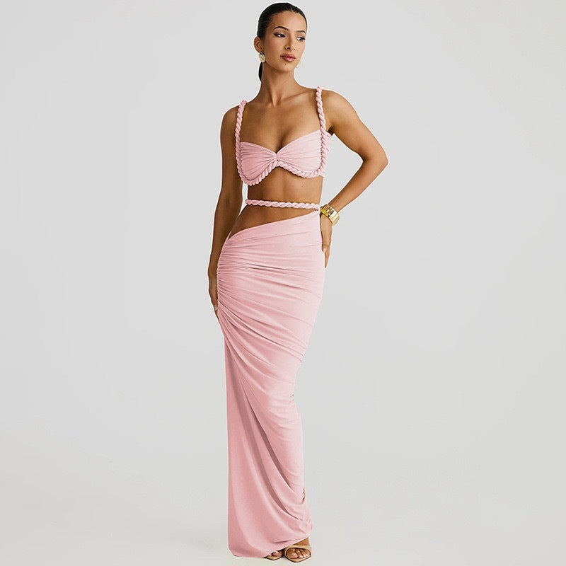 Backless Halter Suspender Sheath Skirt Two-piece Suit -