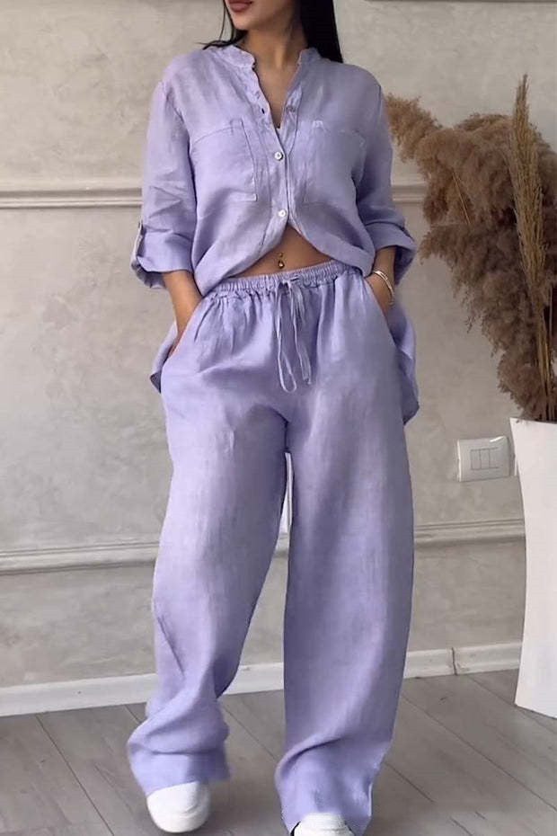 Women's New Stand Collar Long Sleeve Casual Top Two-piece Pants Pack -