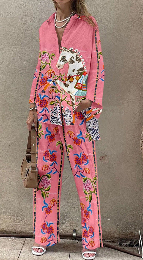 Women's Casual 3D Digital Printing Fashion Shirt And Trousers -
