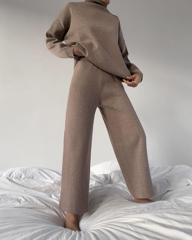 Knitted Solid Color Loose Casual Set -