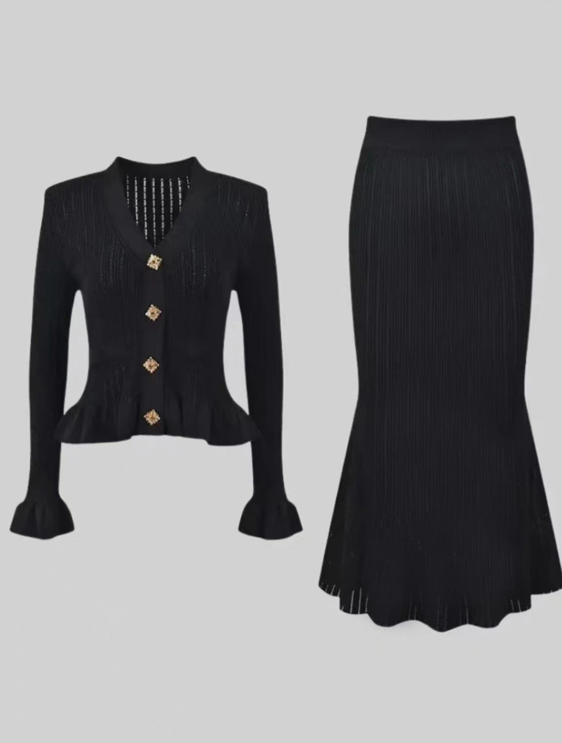 Ruffled V-neck Hip With A Set Of Suit -