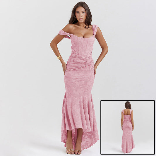 Rochie Bodycon de Party - Umeri Decolțați, Spate Decoltat, Model Ruché -