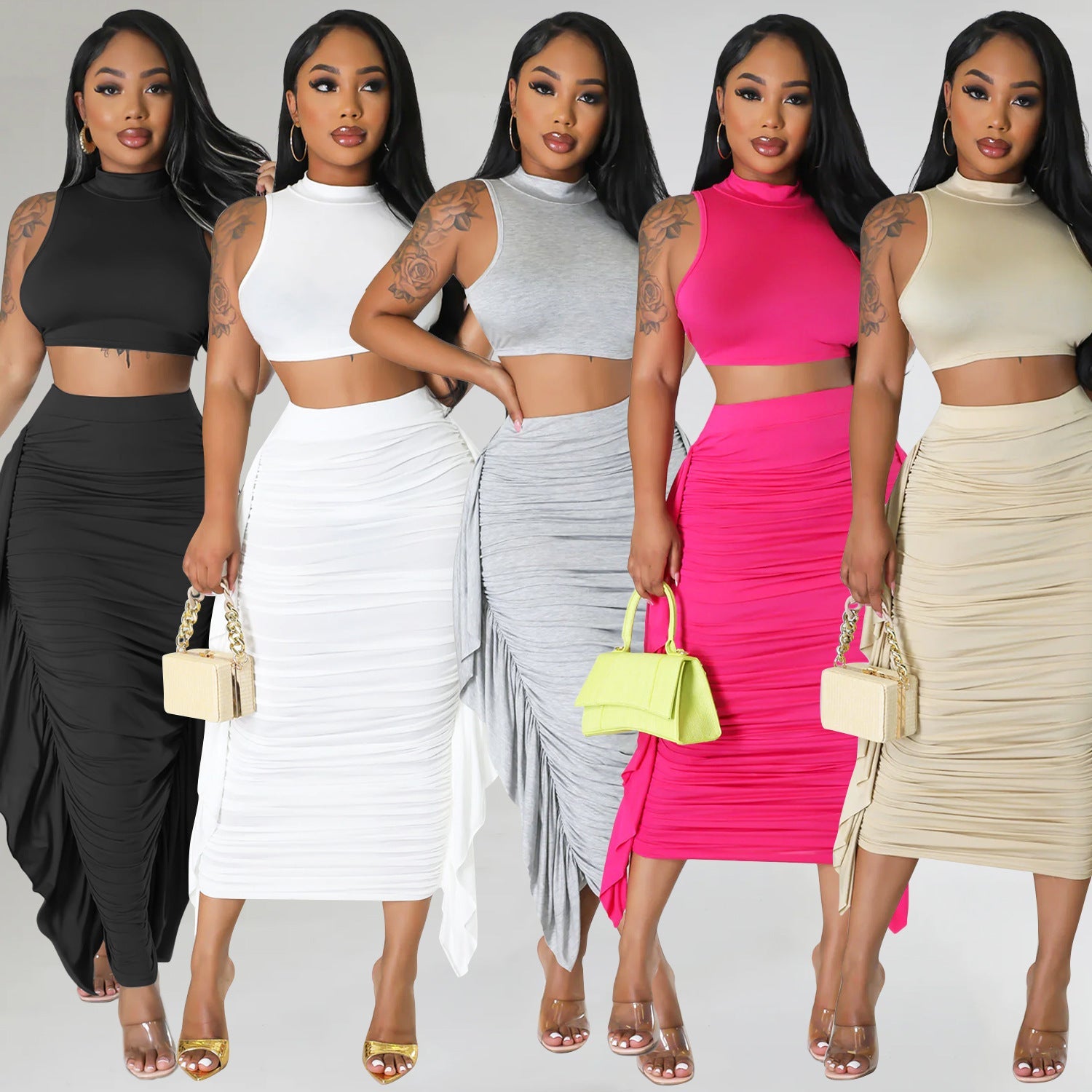 Women's Tight Tassel Sleeveless Two-piece Suit -