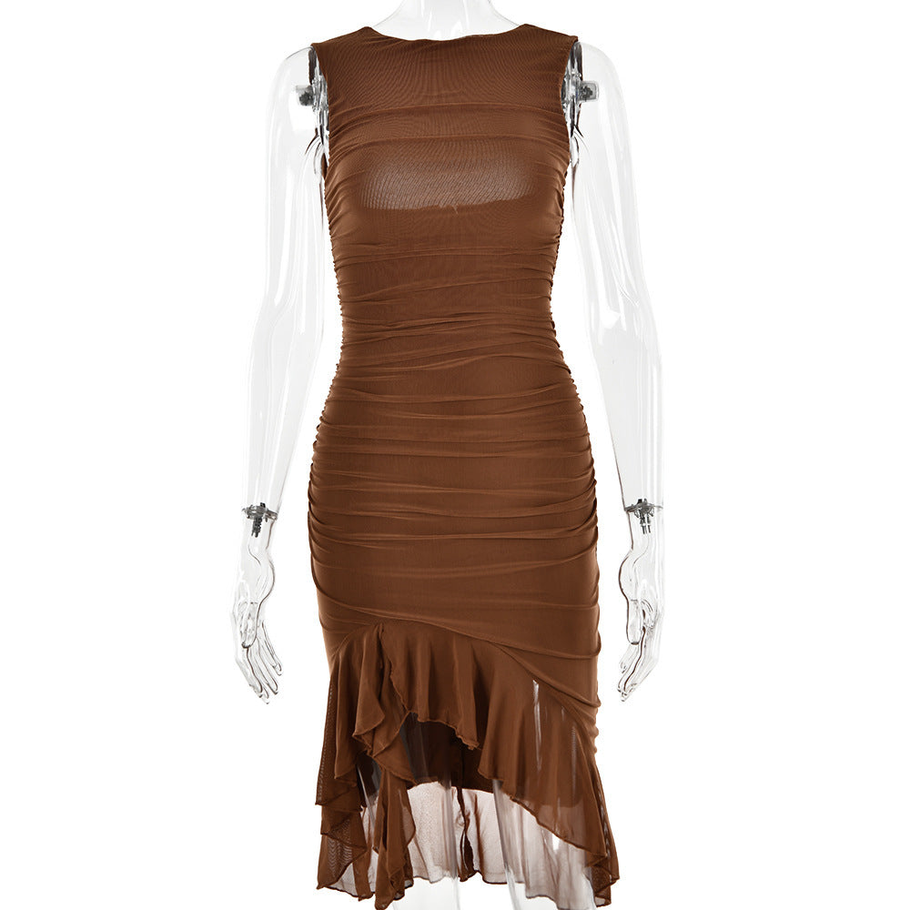 Rochie Party Silueta Skinny - Fără Mâneci, Vară 2025, Club Dresses, Culori Uni -