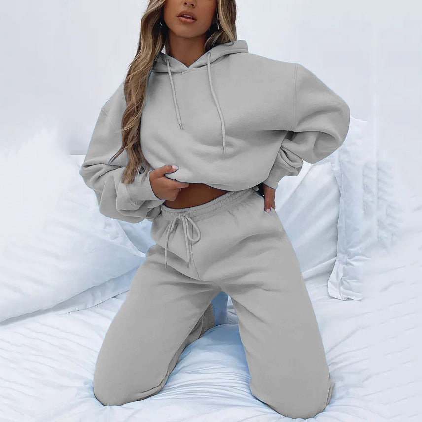 Women's Urban Leisure Pocket Long Sleeve Sweater Pants Suit -