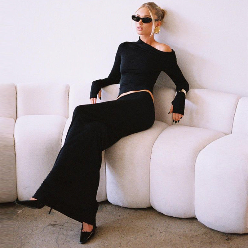Irregular Long Sleeve Top Sheath Slim-fit Mid-length Skirt Two-piece Suit -