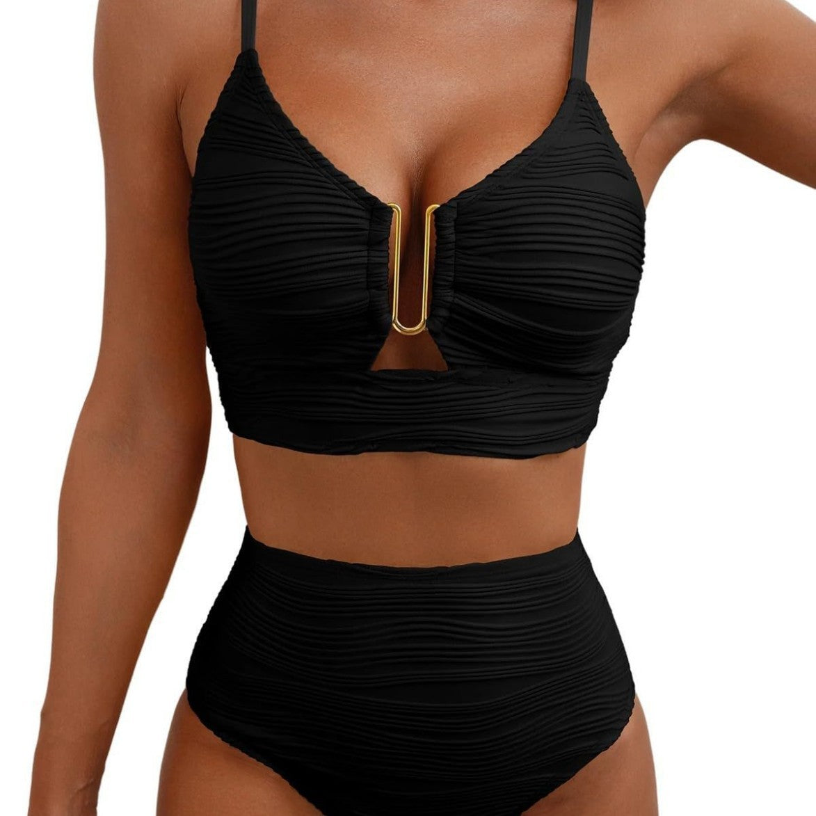Bikini V-neck Hollow Swimsuit High Waist Women -