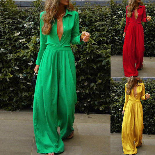 Women's Autumn And Winter Fashion Solid Color Shirt And Pants Set -