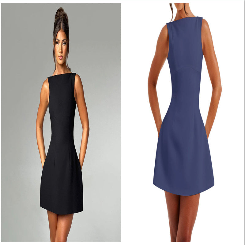Rochie Mini Spate Decoltat - Croială Slim, Vară -