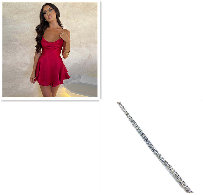 Rochiă Suspenderi Spate Crăpat - Satiny Senzuală, Party & Evenimente -