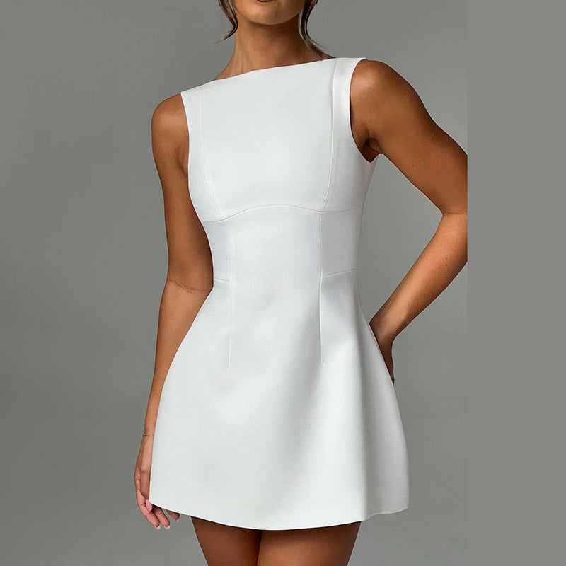 Rochie Mini Spate Decoltat - Croială Slim, Vară -