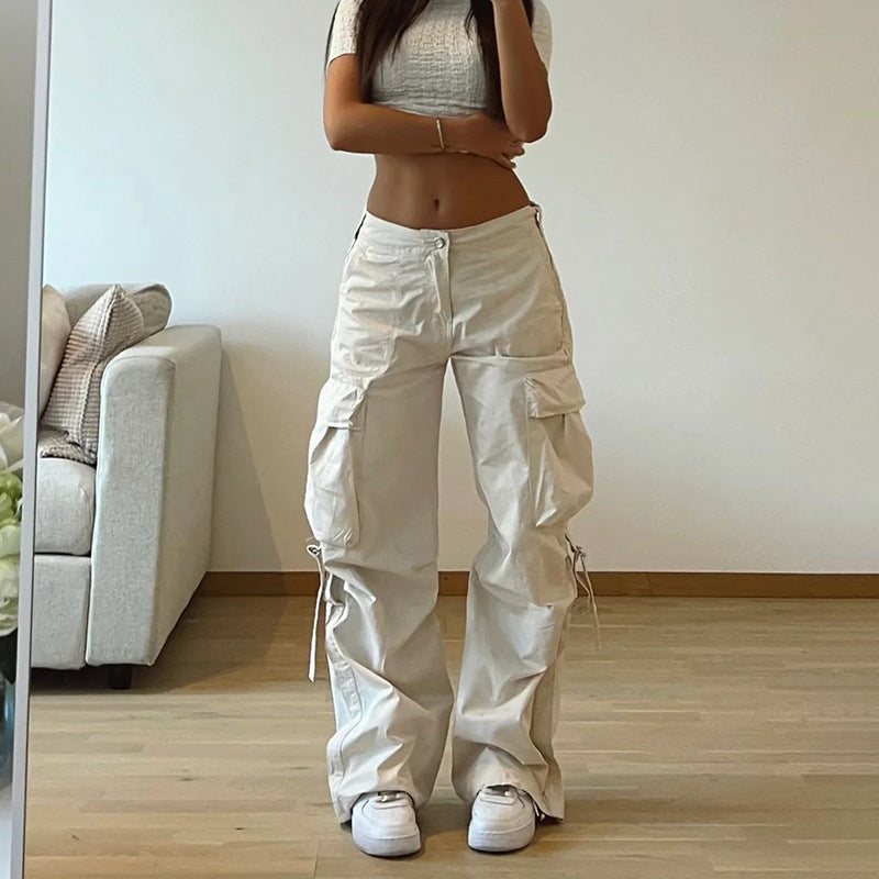 Simple Loose Low Waist Straight Casual Wide Leg Pants -