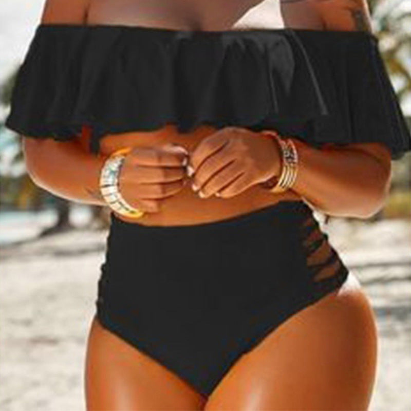 New Split Swimsuit Off-shoulder Ruffled Split Beach Bikini -