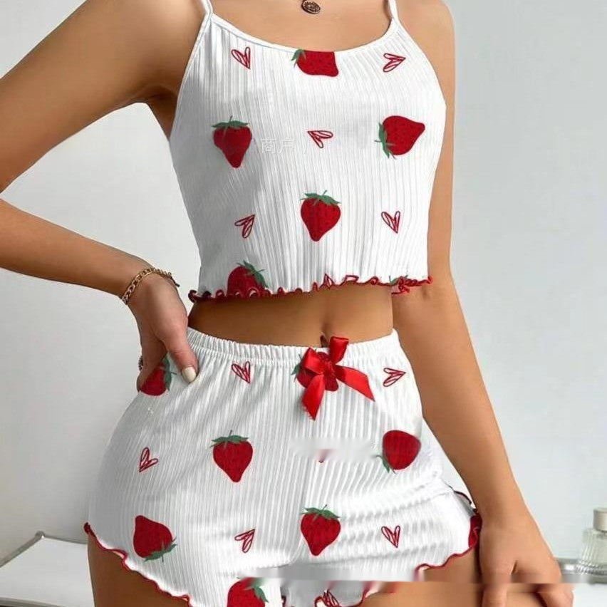 Summer Suspender Elastic Shorts Pajamas Women's Suit -