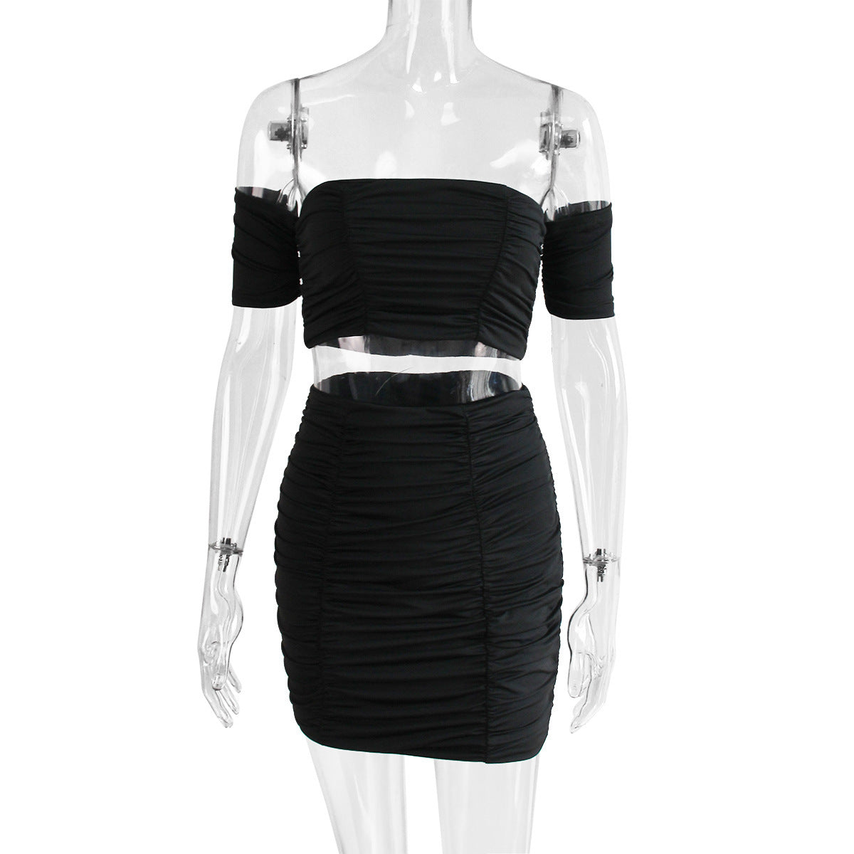Women's Fashionable Casual Raglan Short Sleeve Pleated Hip Skirt -