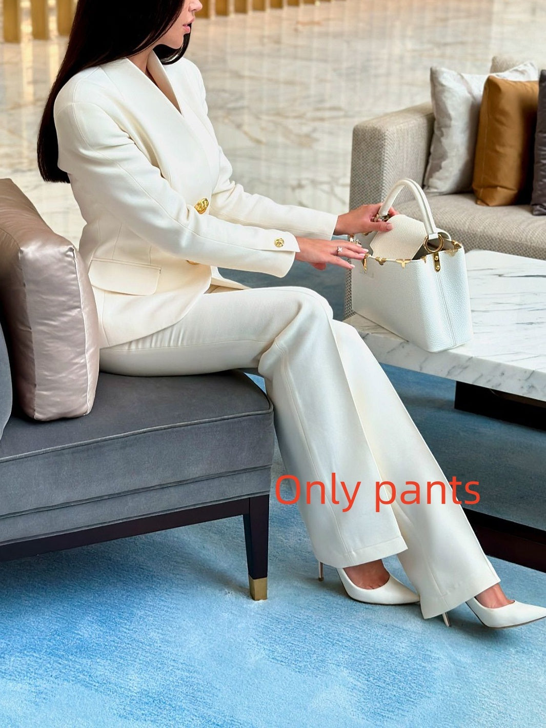 Solid Color Single-breasted Blazer & High-waisted Pants Set -