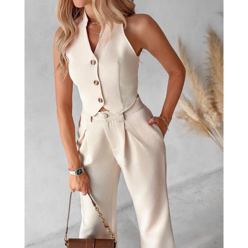 Women's Vest Top Wide Leg Pants Casual Suit -