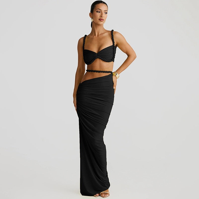 Backless Halter Suspender Sheath Skirt Two-piece Suit -