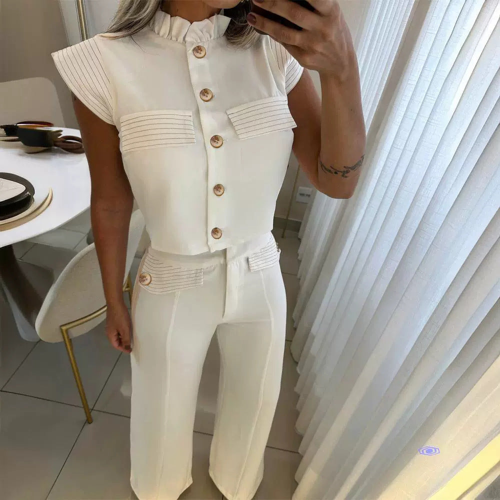 Striped Stitching Single-breasted Women's Suit -