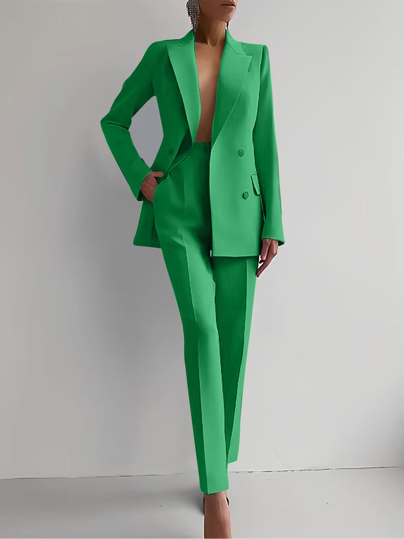 Casual Suits Fashion Long Sleeve Single-breasted Jacket Top And Slim Fit Trousers Women's Business Suits -