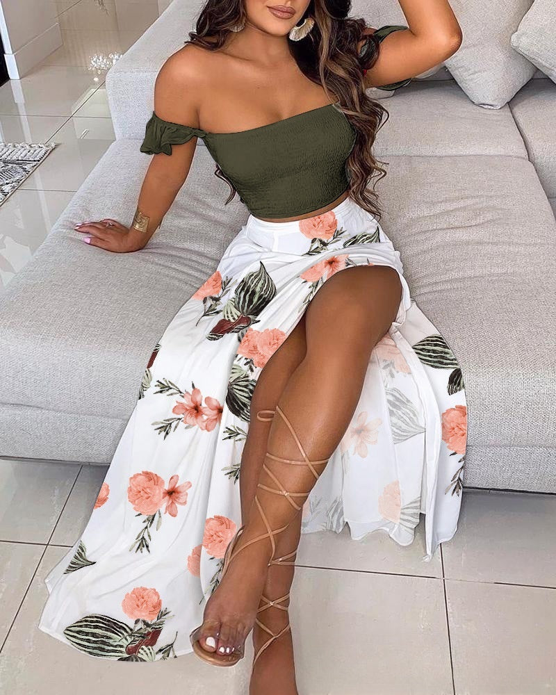White Solid Color Tube Top Trousers Suit Dress -