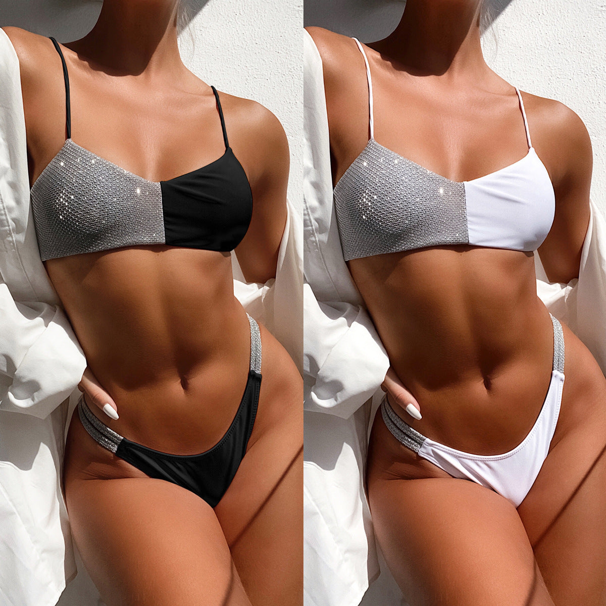 Sexy Ladies Split Swimsuit In Glitter Bikini -