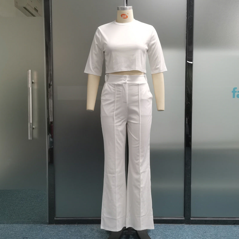 Straight Leg Trousers Solid Two-piece Set -