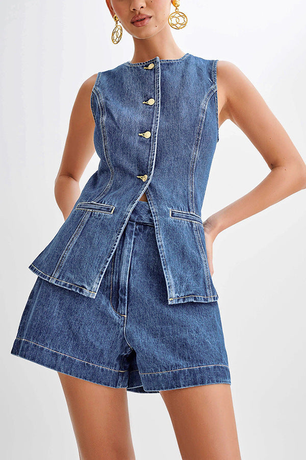 High Waisted Women's Suit Denim Shorts -