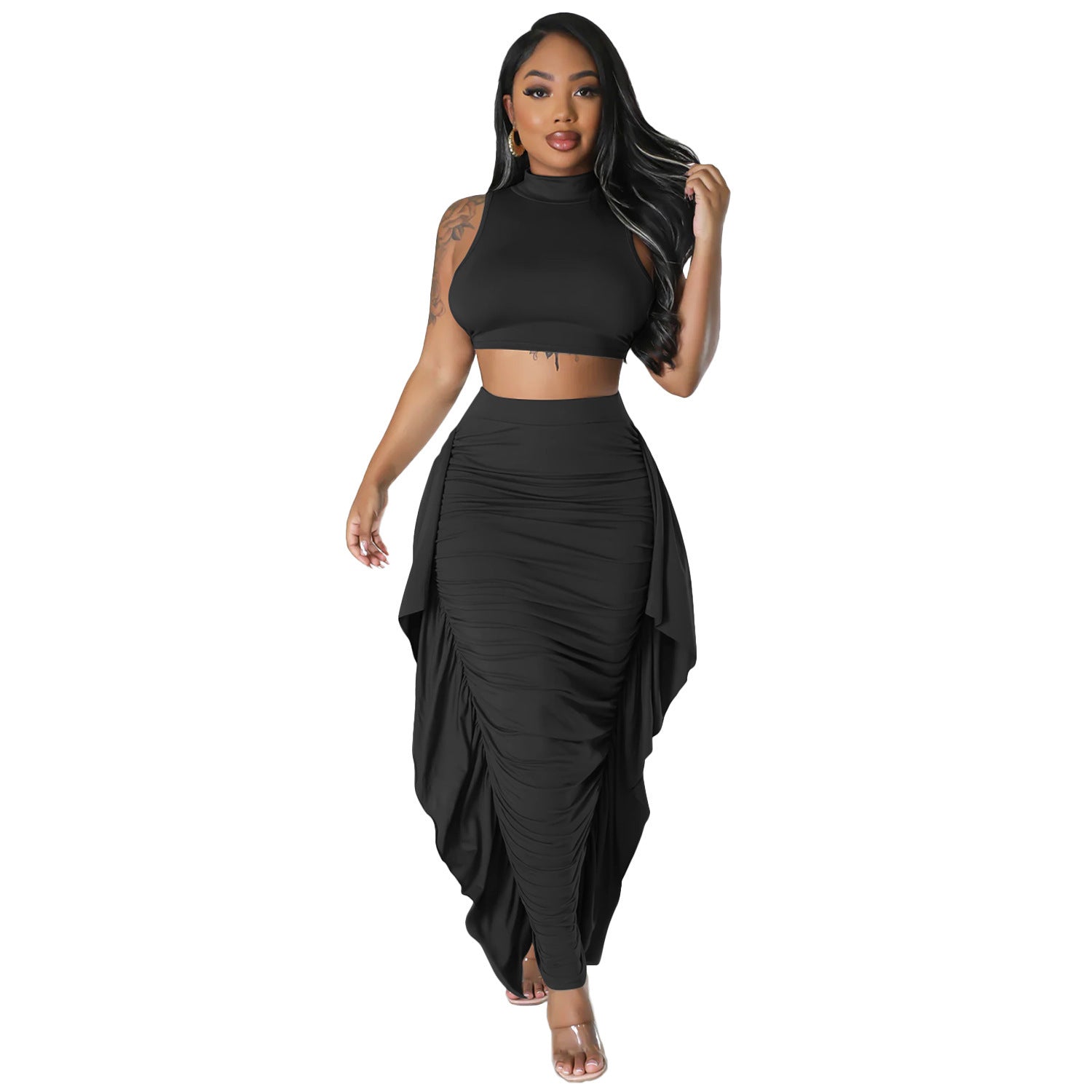 Women's Tight Tassel Sleeveless Two-piece Suit -