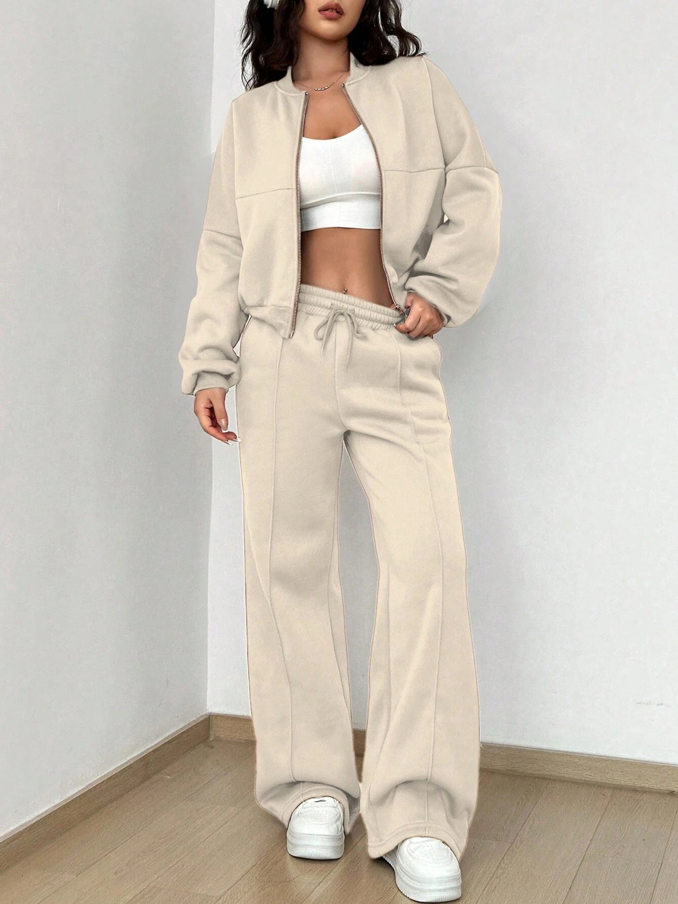 Zipper Slim Fit Elastic Two-piece Suit For Women -