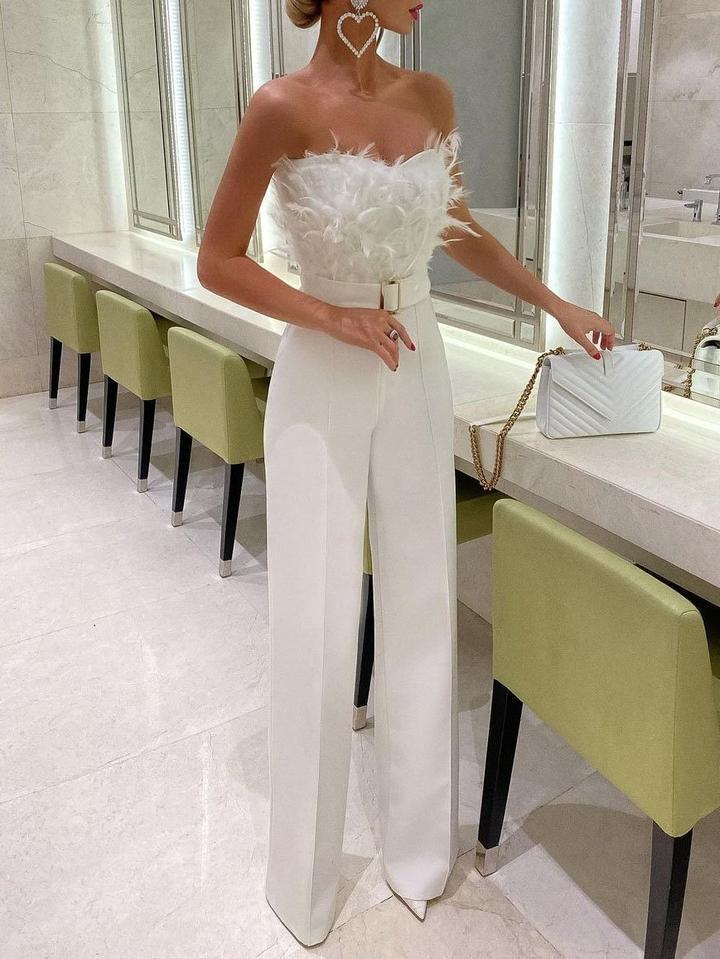 New European And American Feather Tube Top Fashion Jumpsuit -