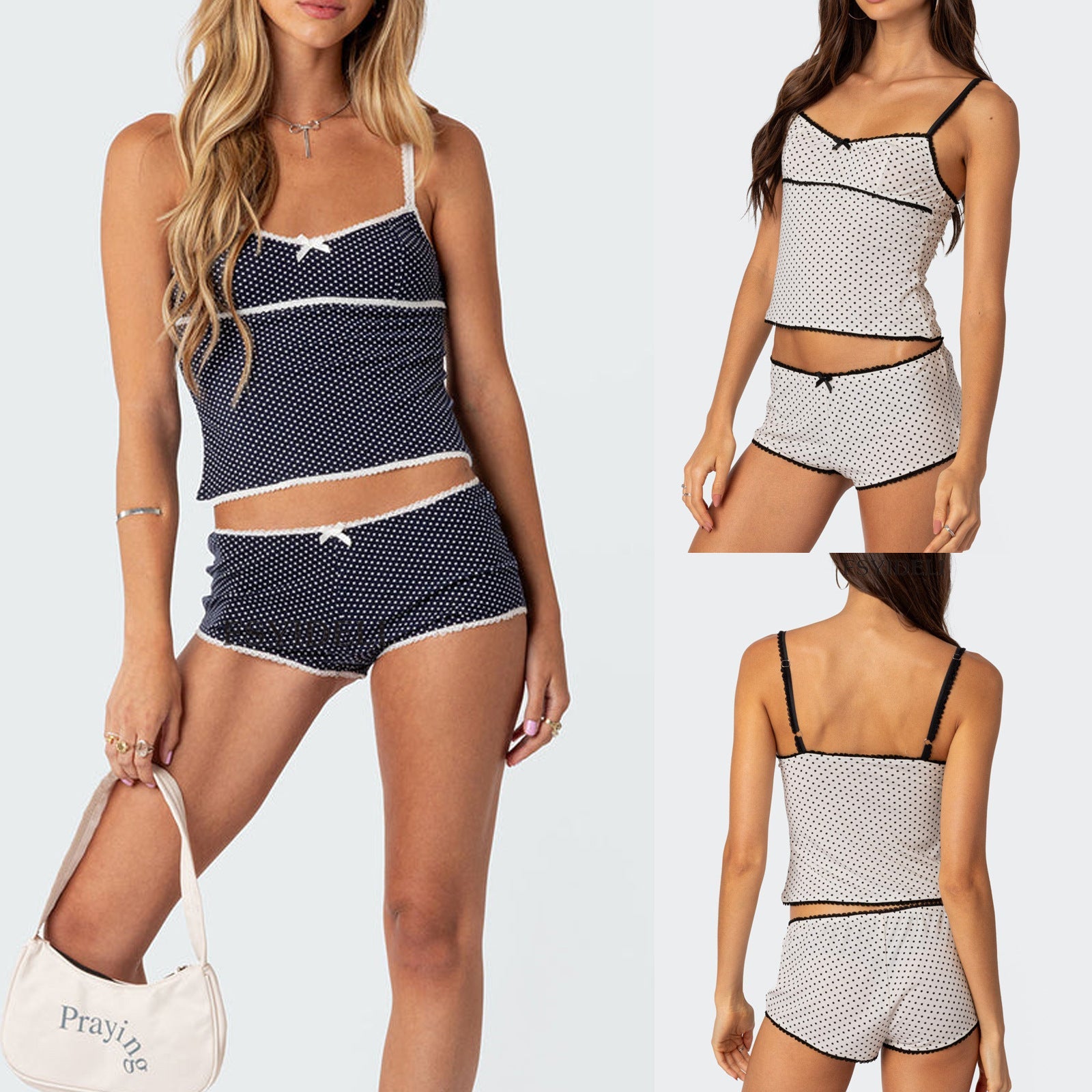 Top Lace Stitching Sexy Shorts Two-piece -