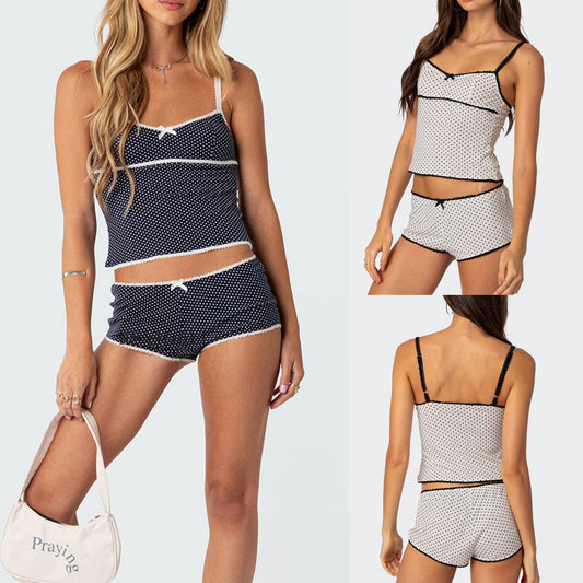 Top Lace Stitching Sexy Shorts Two-piece -
