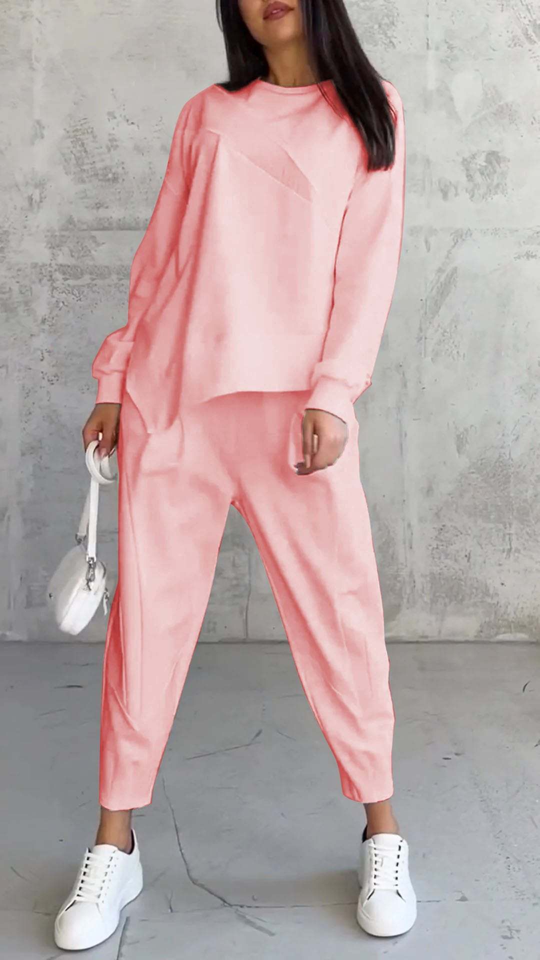 Women's Round Neck Loose And Irregular Long-sleeve Sweater Set -