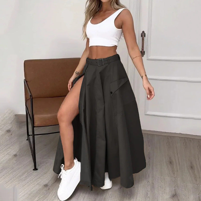 Ladies Suit Summer New Sleeveless Solid Color Slit Two-piece Set -