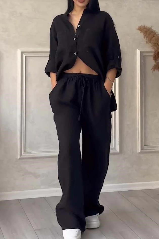 Women's New Stand Collar Long Sleeve Casual Top Two-piece Pants Pack -