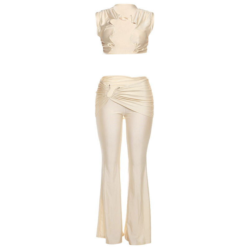 Personalized Metal Twisted Hollow Sexy Slim Fit Trousers Two-piece Set -
