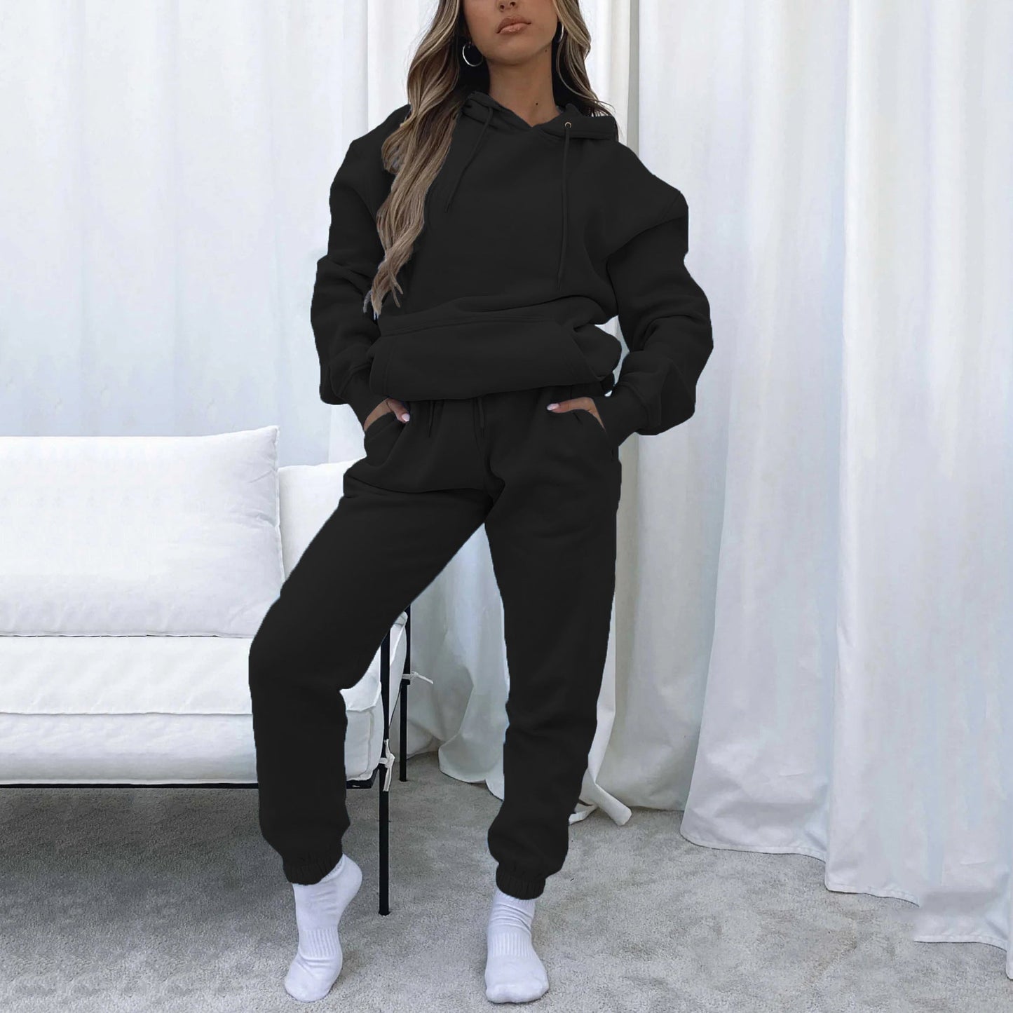 Women's Urban Leisure Pocket Long Sleeve Sweater Pants Suit -